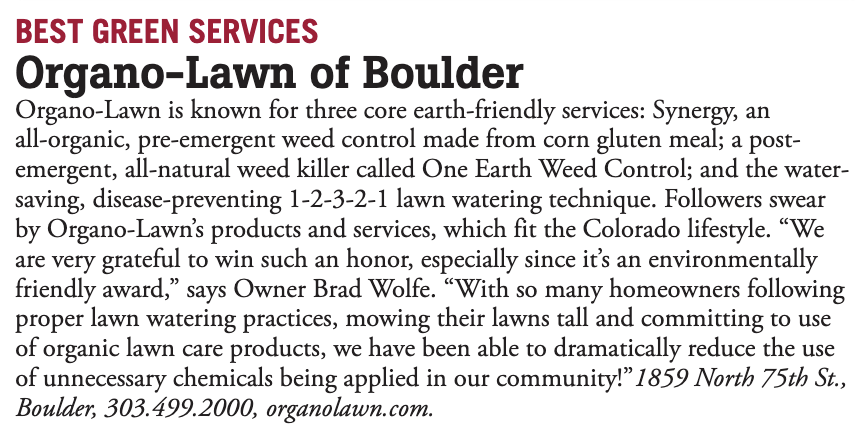 Organo-Lawn Best of Boulder Award